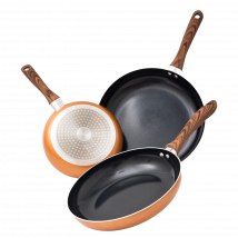 Frying Chef’s Pan Set Lightweight Induction Compatible - 3Pcs (20cm, 24cm, 28cm) Copper