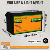 ECO WORTHY 24V 100Ah LiFePO4 Lithium Battery