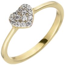 Damen Ring Herz 375 Gold Gelbgold 14 Zirkonia Goldring Herzring-54