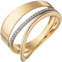 Damen Ring breit mehrreihig 585 Gold Gelbgold 24 Diamanten Brillanten Goldring-56