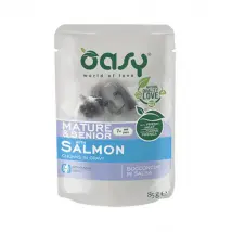 Oasy Cat Mature Bocconcini in salsa 85 gr Salmone  - confezione da 12  pezzi - Cibo umido per gatti - 1° ORDINE? scegli tra BZR5 - BZR20 + 200 pt fedeltà
