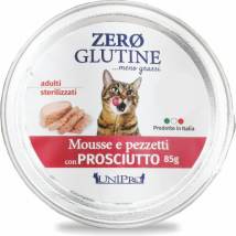 Unipro Zero glutine Mosse e pezzetti Cat Adult 85 gr Prosciutto  - confezione da 12  pezzi - Cibo umido per gatti - 1° ORDINE? scegli tra BZR5 - BZR20 + 200 pt fedeltà