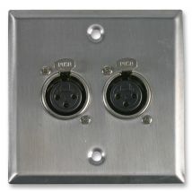 AV Wall Plate with 2 x 3 Pin Female XLR Socket - Brushed Stainless Steel