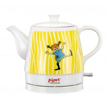 Pippi Longstocking Collectables, Cordless Electric Ceramic Kettle, 0.8L, 1750W, Pippi design - White/Yellow