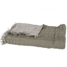 Plaid lin et coton lavé Baya 135x200 cm - 5 couleurs - Haomy, Kaki / Beton