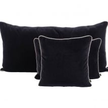 Housse de coussin en velours New Delhi Haomy – douceur raffinée & finition bourdon lin, Noir / 45x45 cm