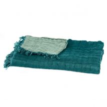 Plaid lin et coton lavé Baya 135x200 cm - 5 couleurs - Haomy, Bleu de Prusse / Celadon