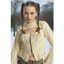 The Ragged Priest Saint Zip Cable Knit Jumper Colour: Cream Size: 8