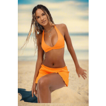 Frankies Bikinis Eden Plissé Halter Bikini Top Size: L Colour: Orange