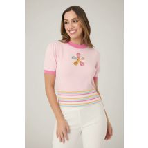 Smak Parlour Pink & Rainbow Flower Cutout Sweater Colour: Pink Size: XL/1XL