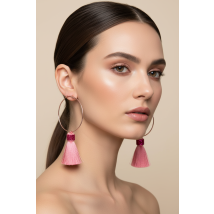 Suzywan DELUXE Fuchsia Tassel Hoop Earrings Colour: Pink