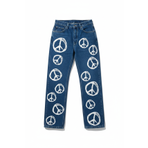 The Ragged Priest Peace Printed Dad Jeans as seen on Chloe Sims Size: 26" Colour: Blue