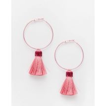Suzywan DELUXE Fuchsia Tassel Hoop Earrings Colour: Pink