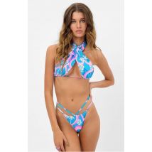 Frankies Bikinis Bash Mesh Halter Bikini Top in Tropic Love S Blue