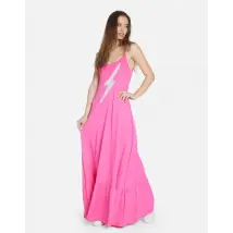 Lauren Moshi Beatrix Scribble Lightning Maxi Dress L Pink