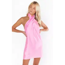 Show Me Your Mumu Jasmine Halter Mini Dress in Pink Luxe XS Pink