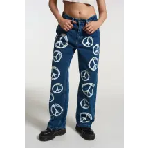 The Ragged Priest Peace Printed Dad Jeans as seen on Chloe Sims 26" Blue