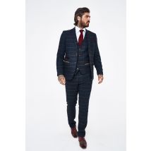 Eton - Navy Blue Tweed Check Three Piece Suit
