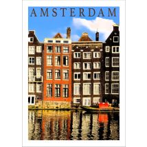 AMSTERDAM HOLLAND PRINT: Vintage Travel Poster - A3 / Blue sky