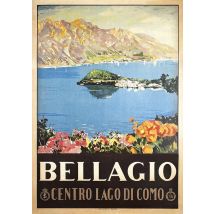 BELLAGIO TRAVEL POSTER: Vintage Italy Lake Print - A3