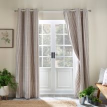 Catherine Lansfield Logan Stripe Ready Made Eyelet Curtains Natural
