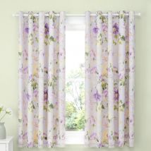 Dreams & Drapes Flourette Watercolour Floral Ready Made Eyelet Curtains 66 x 72 Lilac