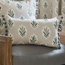 Sanderson Sessile Leaf Pom Pom Trim Printed 30cm x 50cm Filled Boudoir Flax