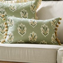 Sanderson Sessile Leaf Pom Pom Trim Printed 30cm x 50cm Filled Boudoir Sage