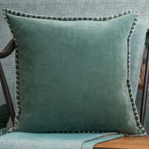 Voyage Maison Stitch Embroidered Velvet Feather Filled Cushion 50cm x 50cm Seafoam