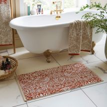 William Morris At Home Strawberry Thief Bath Mat 50cm x 90cm Linen Rust