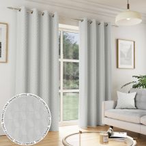 Tokyo Thermal Geometric Embossed Ready Made Eyelet Blockout Curtains Grey