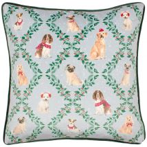 Evans Lichfield Christmas Dog Friends Velvet Piped Filled Cushion 43cm x 43cm Multi