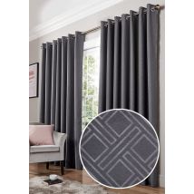 Diamond Blackout Ready Made Eyelet Curtains Charcoal