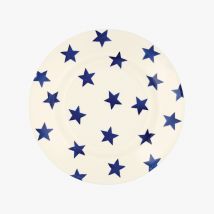 Emma Bridgewater |  Seconds Blue Star Medium Dinner Plate, 8.5 Inch - Unique Handmade & Hand Decorated English Earthenware British-Made Pottery Plates