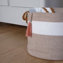 Cotton Rope Basket White Beige +Tassel Nude