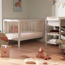 Troll Lukas 2 Piece Set - Cot and Changing Table with Drawer - Soft Grey/Natural