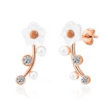 Rose Gold Plated Daisy Climber Earrings Created with Zircondia® Crystals
