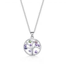 Silver Plated Chakra Tree of Life Necklace Created with Zircondia® Crystals