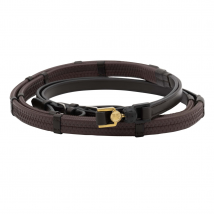 The FR Vincitore Libre Rein 12mm Indian Rubber with Loops - Havana Leather/Gold Connector / Cob / 30-50kg