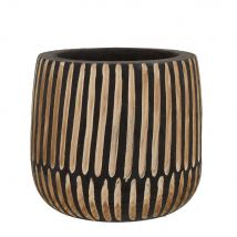Olivia's Abia Small Engraved Wooden Planter in Black & Natural | Outlet