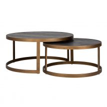Blackbone Set of 2 Round Coffee Tables - Brushed Gold
