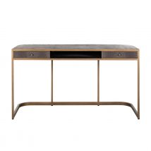 Classio 2 Drawer Vegan Leather Desk - Brushed Gold