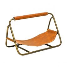 Hanging Leather Kindling Holder - Antique Brass