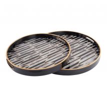 Geometric Pattern Trays Set of 2 - Black & Antique Gold