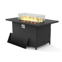 46 Inch 50000BTU Outdoor Rectangular Propane Gas Firepit Table Burner Smokeless with Glass Wind Guard for Garden Backyard