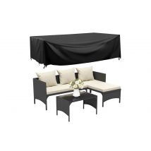 3Pcs Garden Lounge Sofa Set Rattan Furniture with Cushions Protective Cover Black