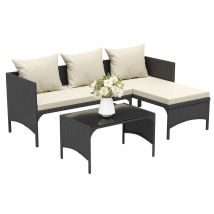 3Pcs Outdoor Rattan Furniture Patio Sofa Set with Loveseat Lounge Chair Table Black