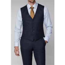 Racing Green Tailored Fit Single Breasted Navy Blue Texture Waistcoat
