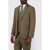 Marc Darcy Tailored Fit Ted Tan Check Brown Men's Suit Jacket