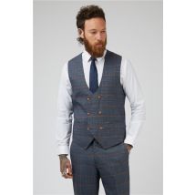 Marc Darcy Tailored Fit Jenson Blue Check Men's Suit Waistcoat